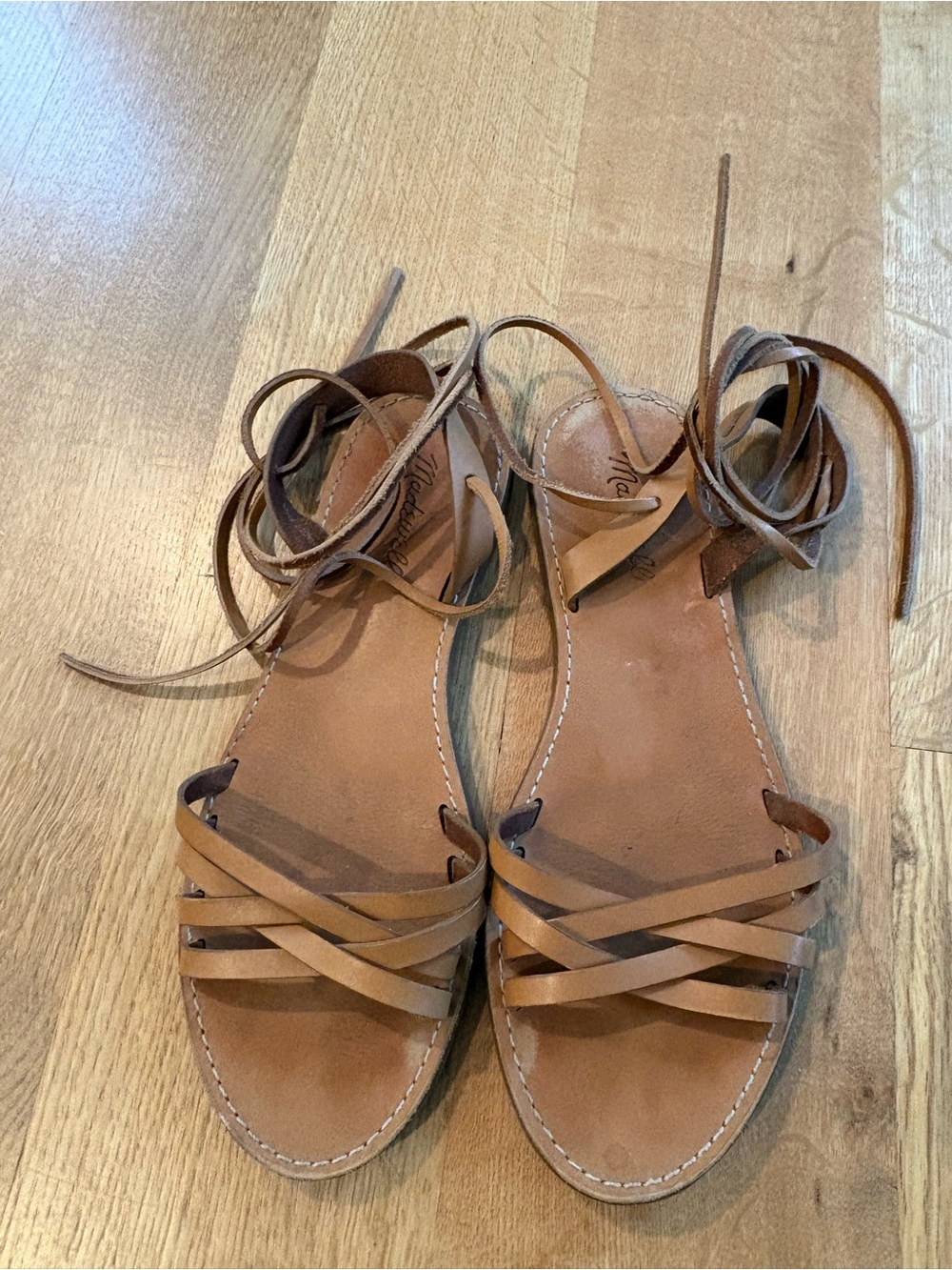 Leather Lace-Up Strappy Sandals - Tan